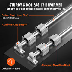 Linear Guide Rail Set, SFC16 1000mm, 2 PCS 39.4 in/1000 mm SFC16 Guide Rails 4 PCS SC16 Slide Blocks 4 PCS Rail Supports, Linear Rails and Bearings Kit for Automated Machines CNC DIY Project