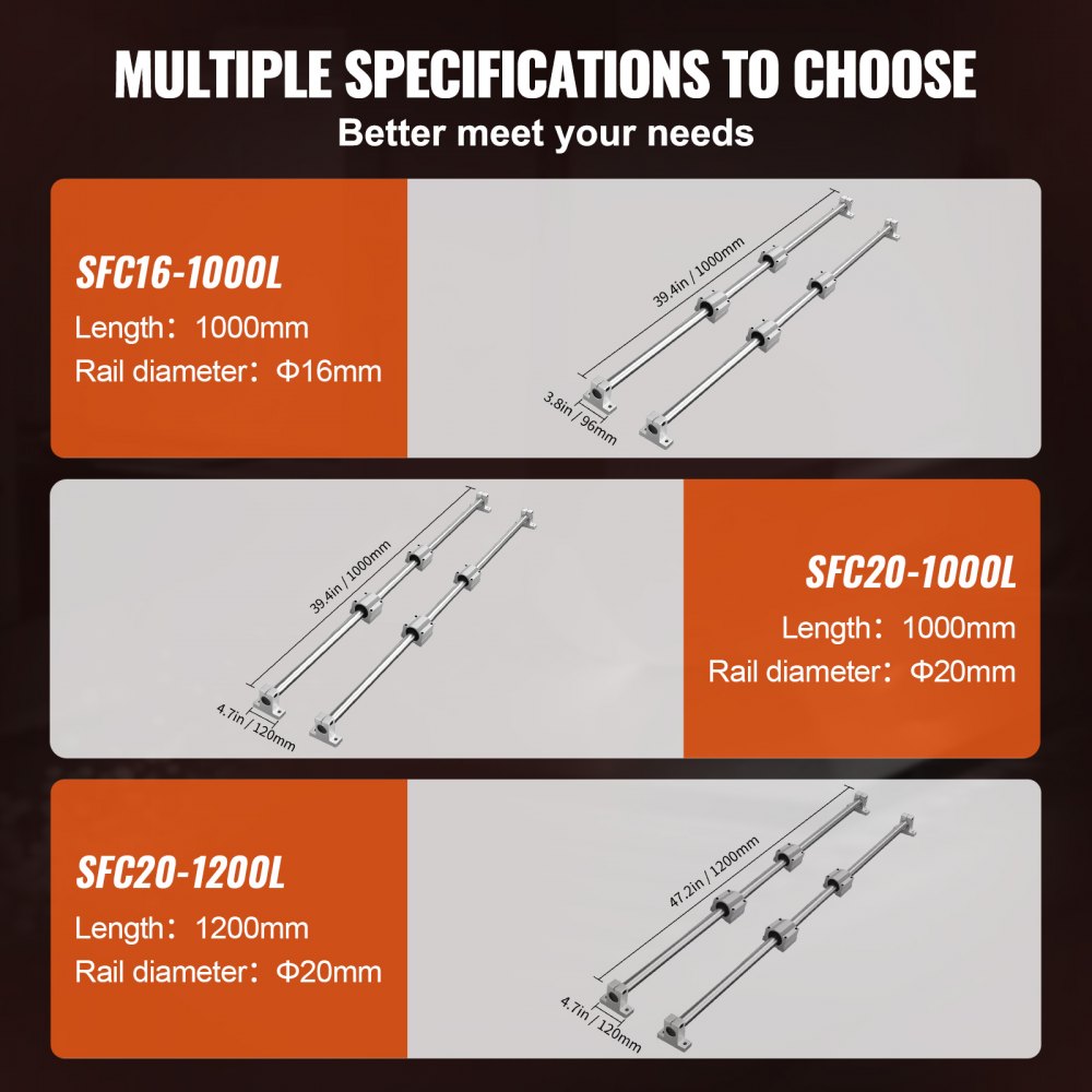 Linear Guide Rail Set, SFC20 1000mm, 2 PCS 39.4 in/1000 mm SFC20 Guide Rails 4 PCS SC20 Slide Blocks 4 PCS Rail Supports, Linear Rails and Bearings Kit for Automated Machines CNC DIY Project