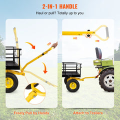 Steel Garden Cart, Heavy Duty 1200 lbs Capacity, with Removable Mesh Sides to Convert into Flatbed, Utility Metal Wagon with 2-in-1 Handle and 13 in Tires, Perfect for Garden, Farm, Yard