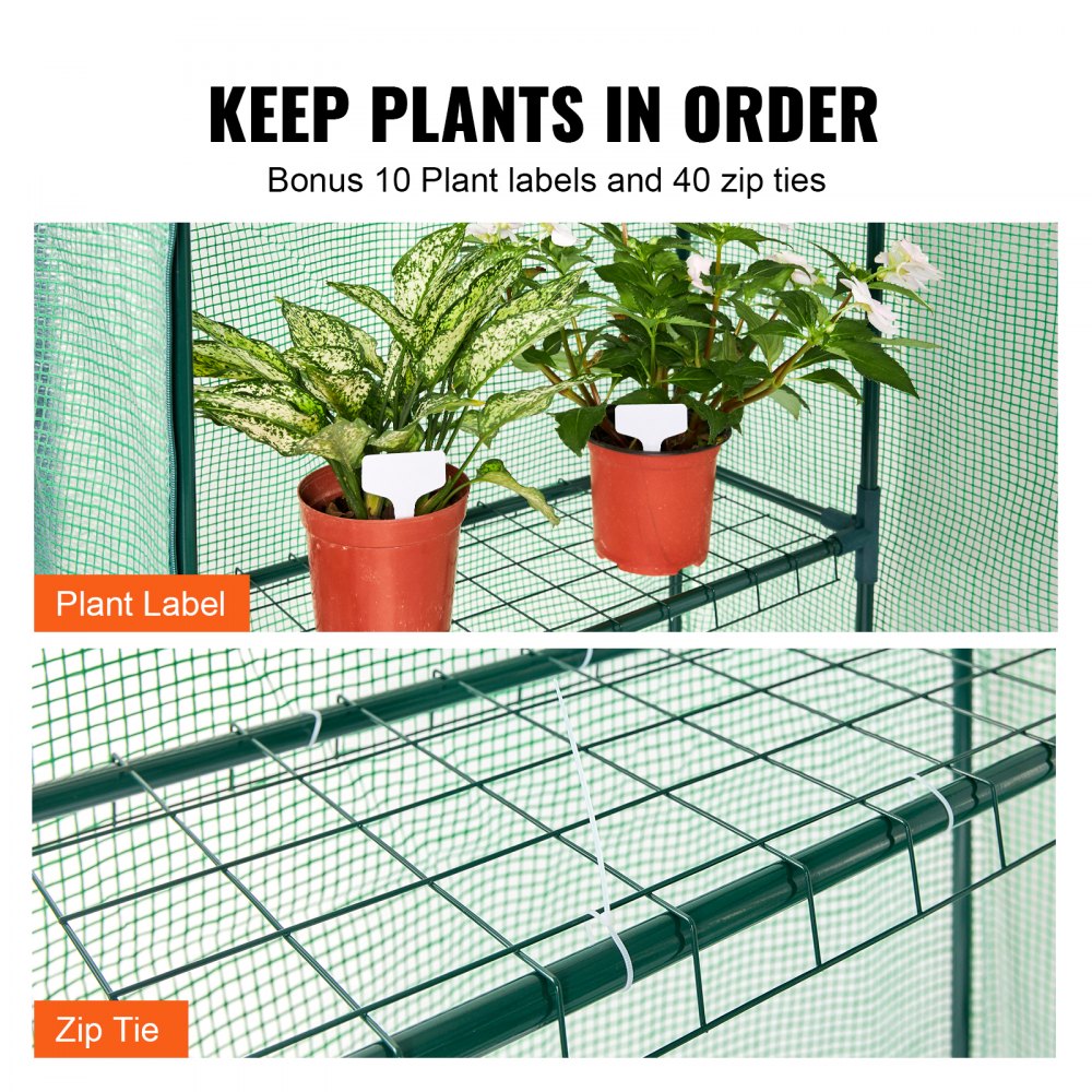 Walk-in Green House, 4.6 x 2.4 x 6.7 ft, Greenhouse with Shelves, High Strength PE Cover with Doors, Windows and Steel Frame, Set Up in Minutes, for Planting and Storage