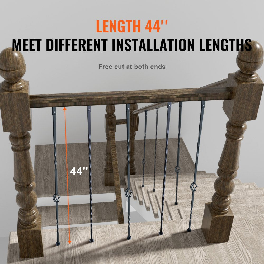 Matte black galvanized steel stair balusters in a 10-pack with spiral and single-basket designs.