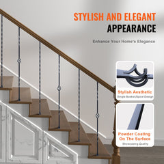Matte black galvanized steel stair balusters in a 10-pack with single-basket and spiral designs.