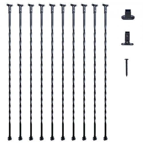 Staircase Metal Balusters, 44`` x 1/2" Galvanized Steel Decorative Banister Spindles, 10 Pack Deck Baluster with Hollow Twists, Satin Black Spiral Stair Railing with Shoes & Screws