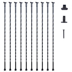 Staircase Metal Balusters, 44`` x 1/2" Galvanized Steel Decorative Banister Spindles, 10 Pack Deck Baluster with Hollow Twists, Satin Black Spiral Stair Railing with Shoes & Screws