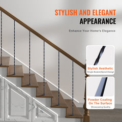 Staircase Metal Balusters, 44`` x 1/2" Galvanized Steel Decorative Banister Spindles, 10 Pack Deck Baluster with Hollow Twists, Satin Black Spiral Stair Railing with Shoes & Screws