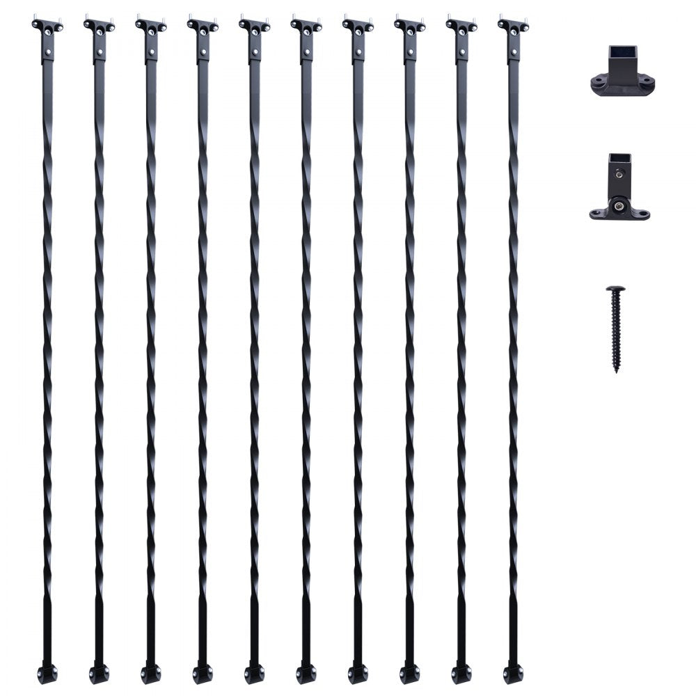 Staircase Metal Balusters, 44`` x 1/2" Galvanized Steel Decorative Banister Spindles, 10 Pack Deck Baluster with Hollow Twists, Satin Black Spiral Stair Railing with Shoes & Screws