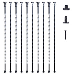 Staircase Metal Balusters, 44`` x 1/2" Galvanized Steel Decorative Banister Spindles, 10 Pack Deck Baluster with Hollow Twists, Satin Black Spiral Stair Railing with Shoes & Screws