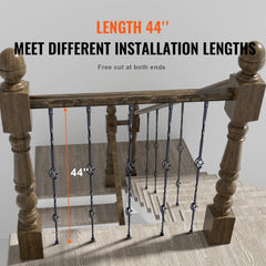 A 44-inch galvanized steel double basket baluster with free-cut ends, shown installed on a wooden staircase.
