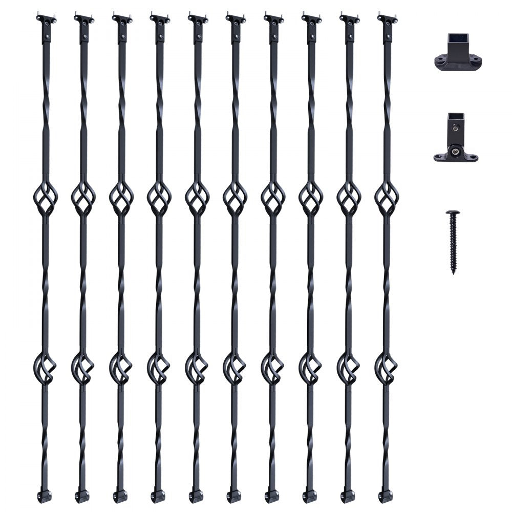 10-pack of 44-inch galvanized steel double basket balusters with mounting shoes and screws.