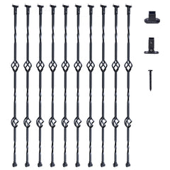 10-pack of 44-inch galvanized steel double basket balusters with mounting shoes and screws.