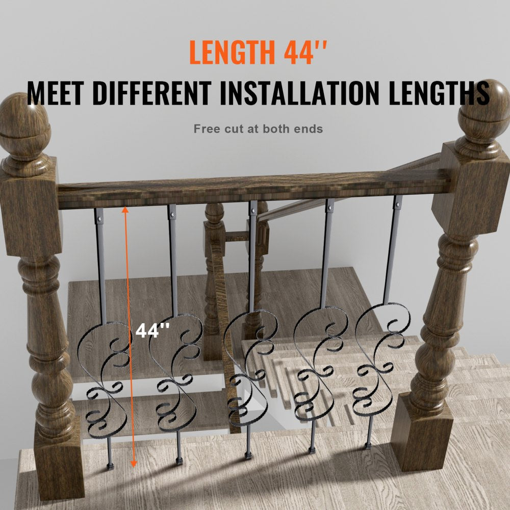 Five 44-inch S-shape hollow galvanized steel stair balusters with a matte black finish.