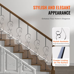 Five 44-inch S-shape galvanized steel stair balusters with a matte black finish.