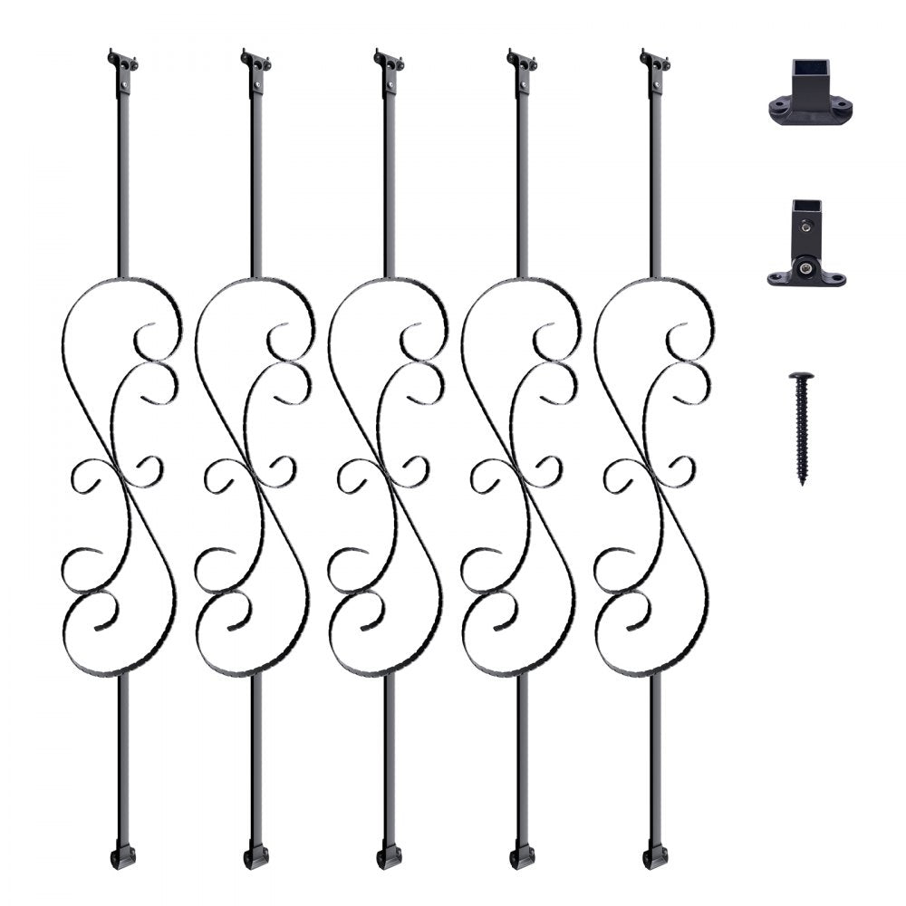 Five 44-inch S-shape hollow galvanized steel stair balusters with a matte black finish.