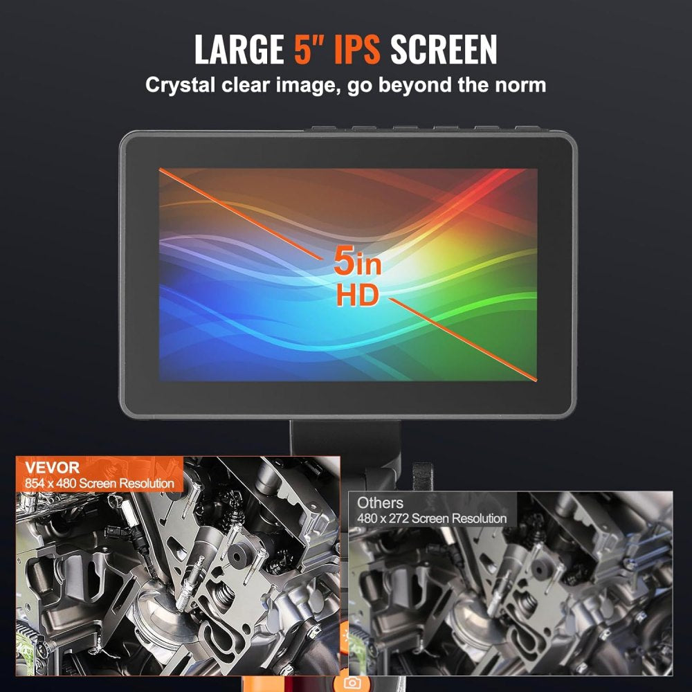 Borescope Endoscope Two-Way 180° Articulating 5" IPS 8X Zoom 6.4mm Lens