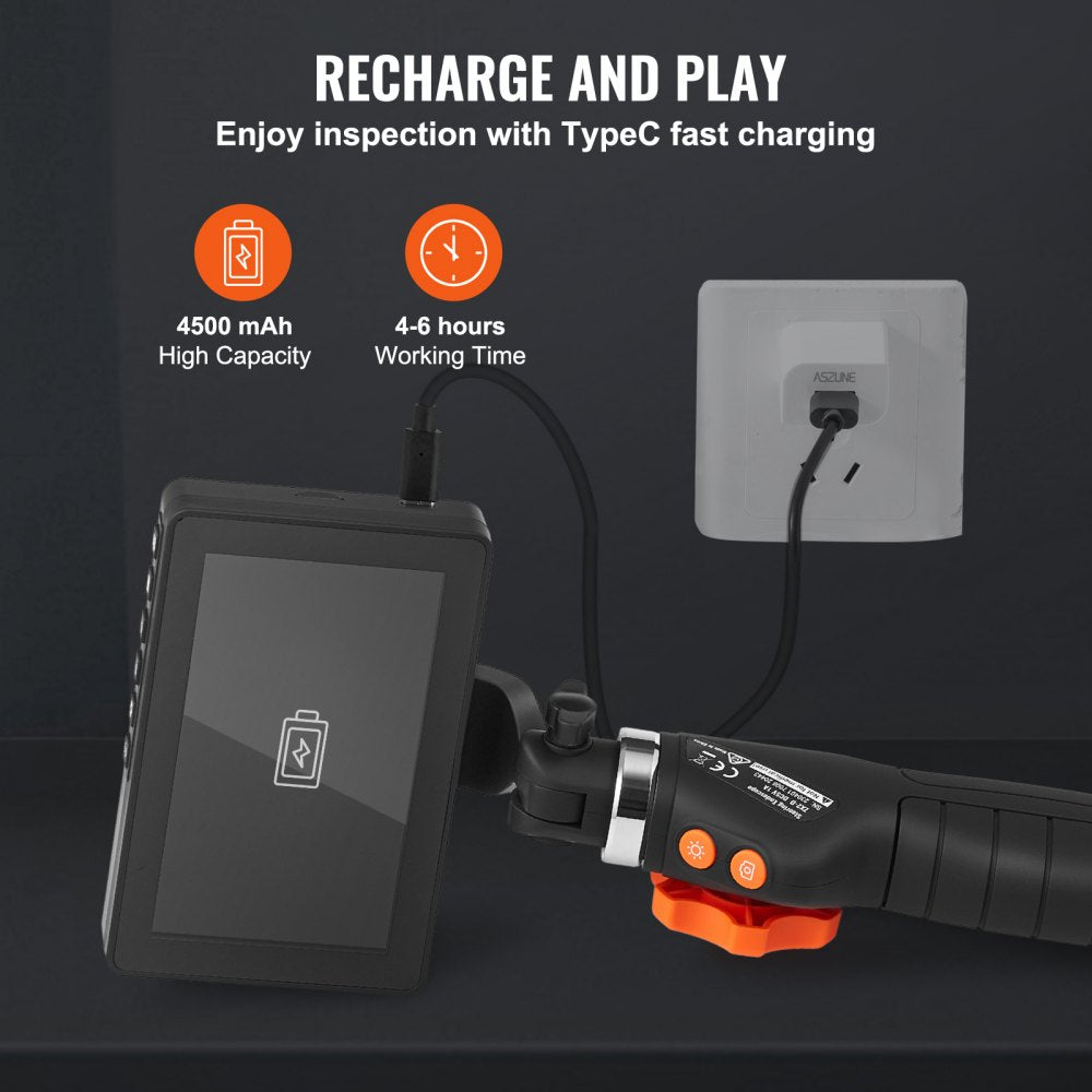 Borescope Endoscope Two-Way 180° Articulating 5" IPS 8X Zoom 6.4mm Lens