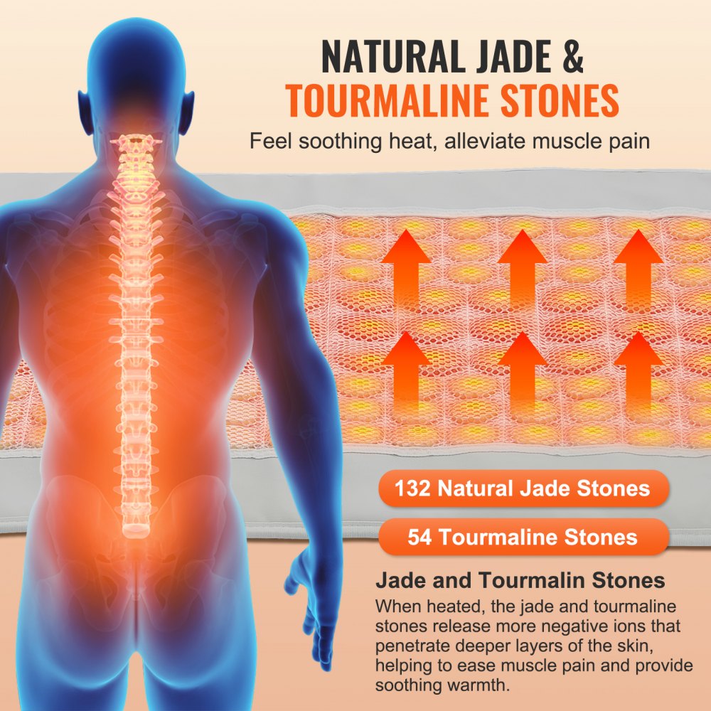 Far Infrared Heating Pad 132 Natural Jade 54 Tourmaline Stone Heating Pad