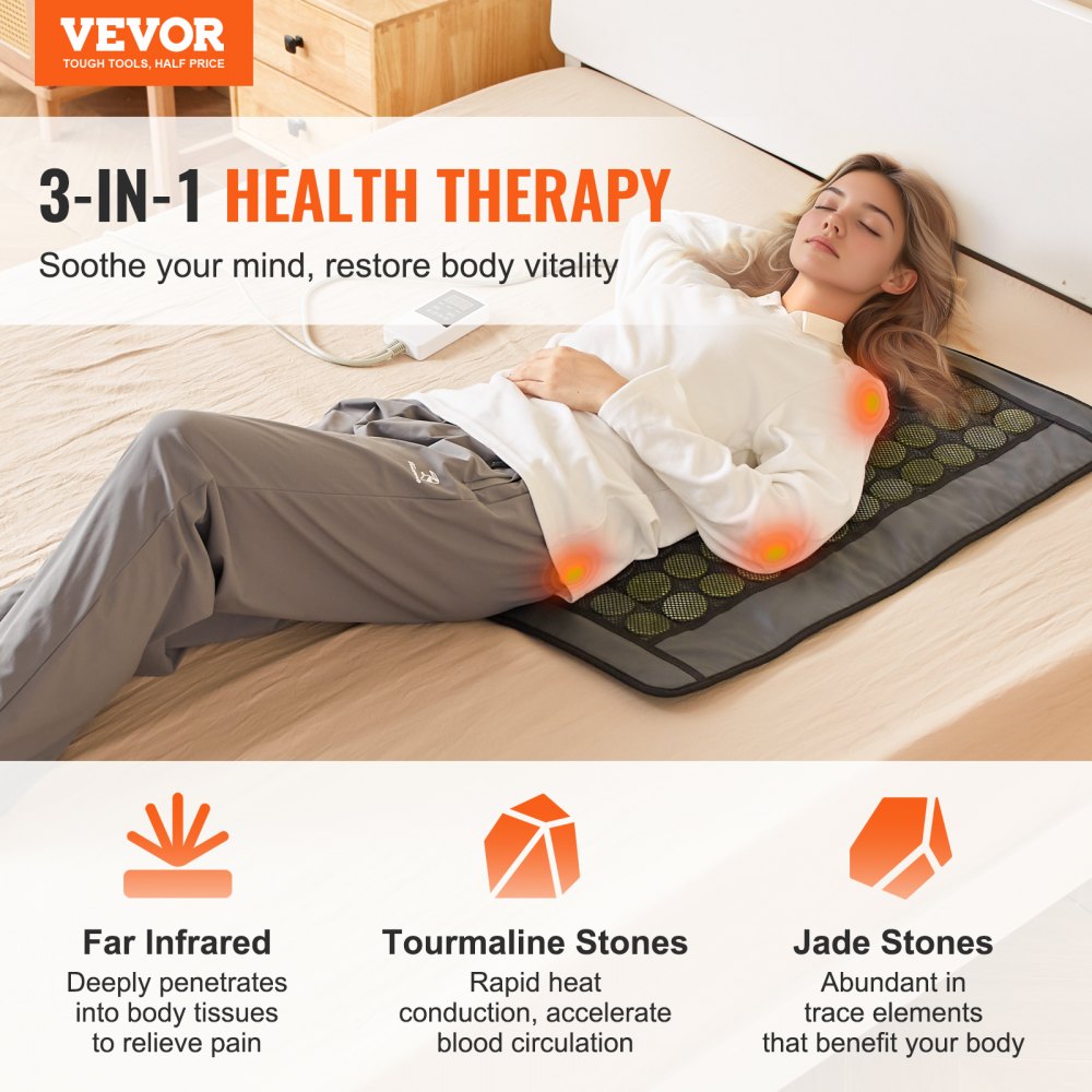 Far Infrared Heating Pad 48 Natural Jade & 24 Tourmaline Stone Heating Pad