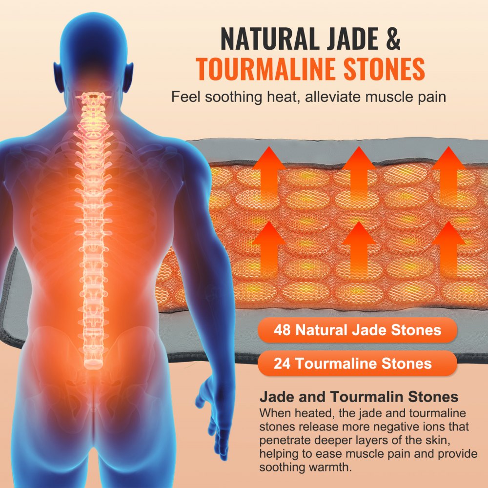 Far Infrared Heating Pad 48 Natural Jade & 24 Tourmaline Stone Heating Pad