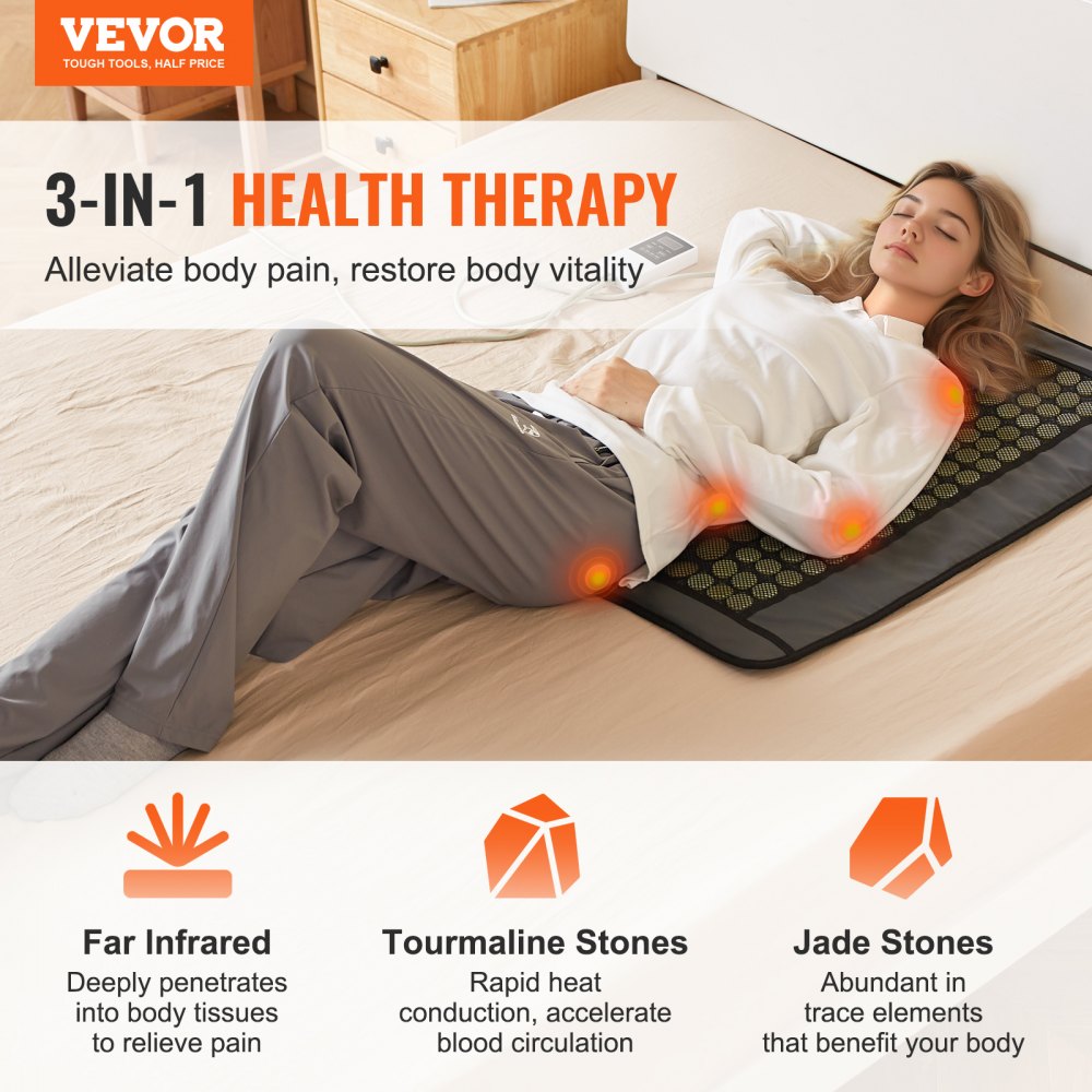 Far Infrared Heating Pad 108 Natural Jade 42 Tourmaline Stone Heating Pad