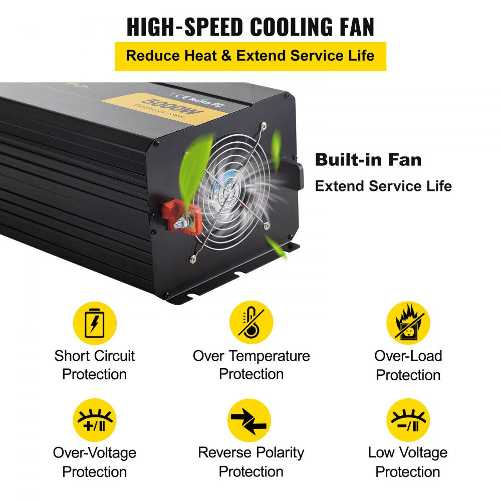 Power Inverter, 5000W Modified Sine Wave Inverter, DC 12V to AC 120V Car Converter, with LCD Remote Controller, LED Indicator, AC Outlets Inverter for Truck RV Car Boat Travel Camping Emergency