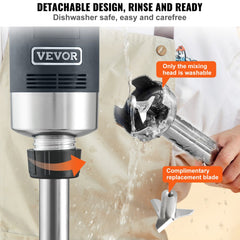 Commercial Immersion Blender, 750W 16" Heavy Duty Hand Mixer, Variable Speed Kitchen Stick Mixer with 304 Stainless Steel Blade, Multi-Purpose Portable Mixer for Soup, Smoothie, Puree, Baby Food