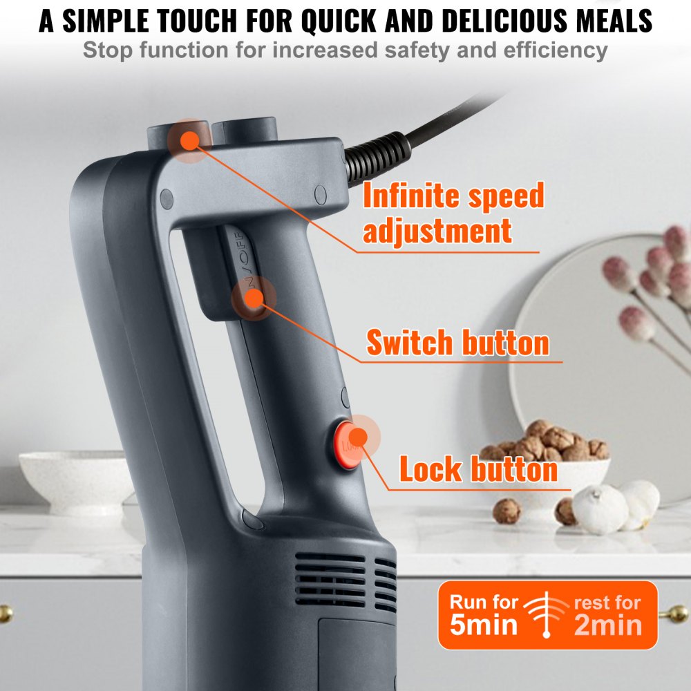 Commercial Immersion Blender, 750W 16" Heavy Duty Hand Mixer, Variable Speed Kitchen Stick Mixer with 304 Stainless Steel Blade, Multi-Purpose Portable Mixer for Soup, Smoothie, Puree, Baby Food