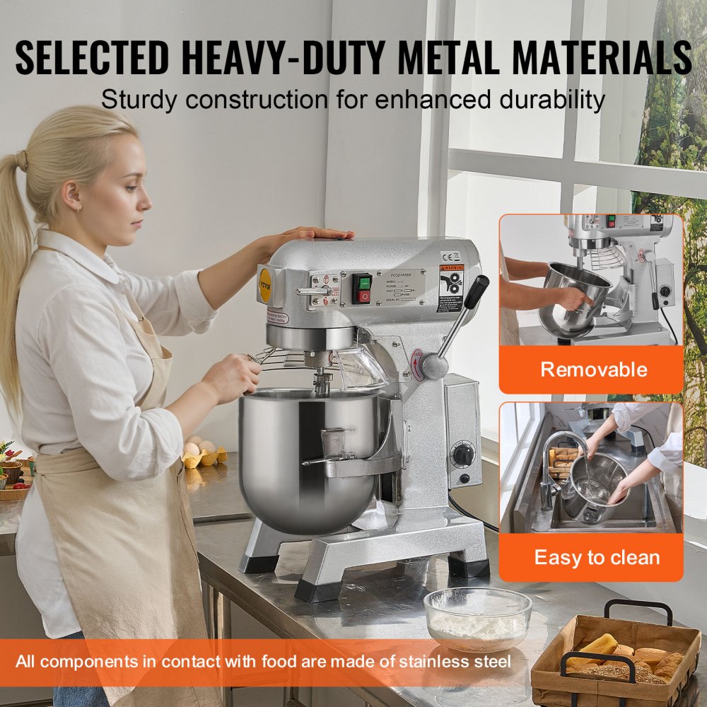 Commercial Food Mixer 10L 3-Speed Stand Dough Mixer 550W for Restaurant
