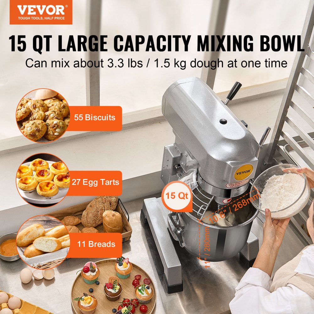 Commercial Food Mixer 14L 3-Speed Stand Dough Mixer 550W for Restaurant