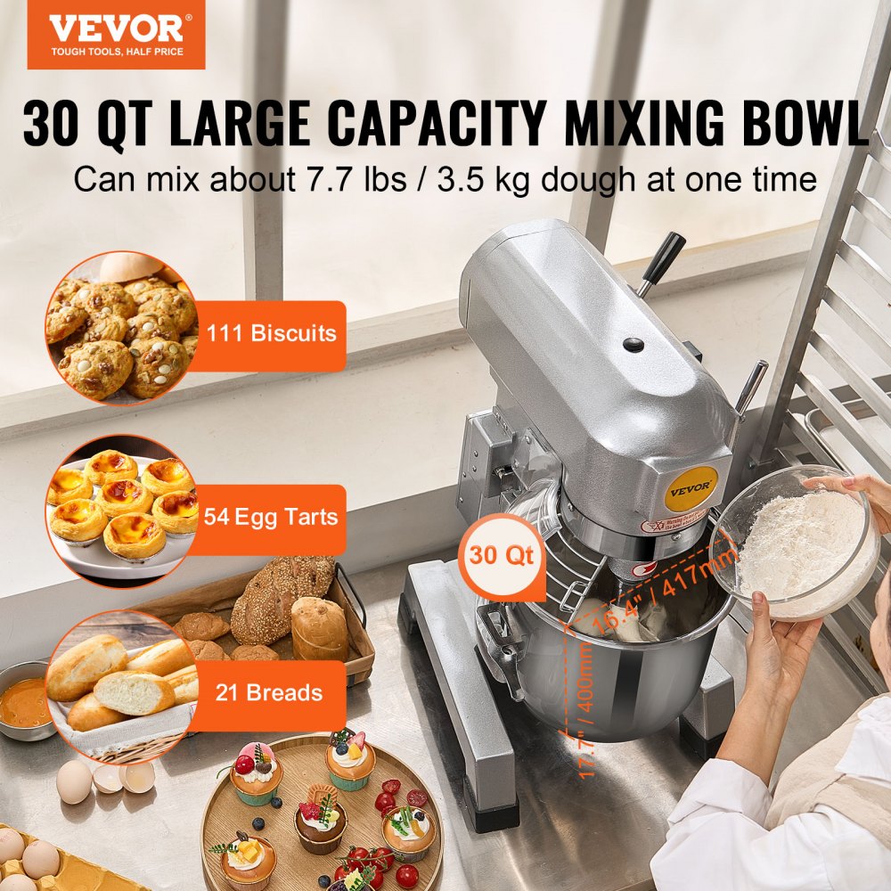Commercial Food Mixer 28.5L 3-Speed Stand Dough Mixer 1100W for Restaurant