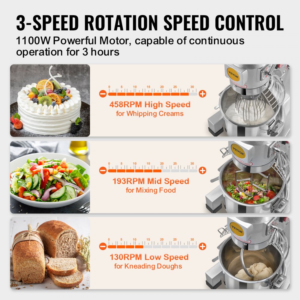 Commercial Food Mixer 28.5L 3-Speed Stand Dough Mixer 1100W for Restaurant