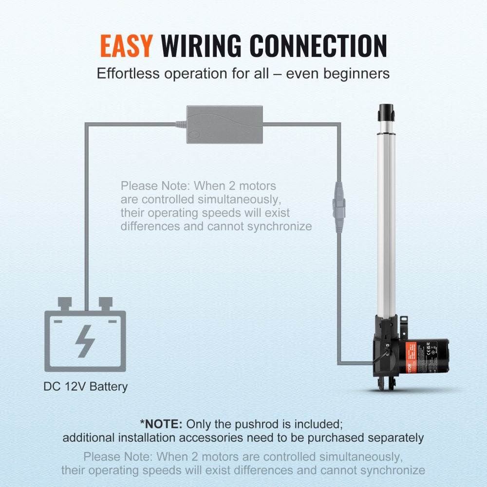 Linear Actuator 12V 14In Heavy Duty 1320lbs/6000N 0.19"/s IP44 Protection