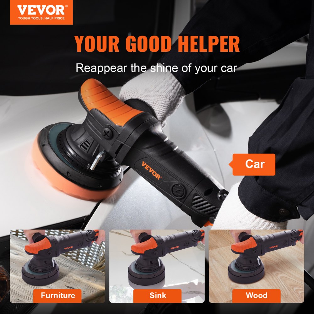Buffer Polisher, 6-Inch Random Orbital Polisher for Car Detailing, 6 Variable Speed 1900-4600RPM Dual Action Polisher Waxer Kit, with Detachable Handle for Car, Boat, Polishing, Waxing