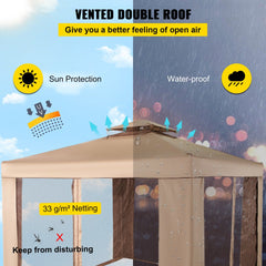 Outdoor Canopy Gazebo Tent, Portable Canopy Shelter with 10`x10` Large Shade Space for Party, Backyard, Patio Lawn and Garden, 4 Sandbags, and Netting Included, Brown