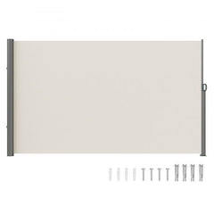 Beige Retractable 63`x118`` Awning-Rugged Full Aluminum Rust-Proof Side Awning Patio Sunshine Privacy Divider Wind Screen. Longer Service Life, Suitable for Courtyard, Roof Terraces and Pools