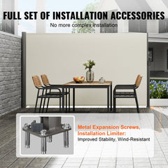 Beige Retractable 63`x118`` Awning-Rugged Full Aluminum Rust-Proof Side Awning Patio Sunshine Privacy Divider Wind Screen. Longer Service Life, Suitable for Courtyard, Roof Terraces and Pools