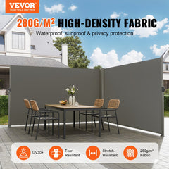 Retractable Side Awning, 63``x 236`` Full Aluminum Rust-Proof Patio Sunshine Screen, Outdoor Privacy Divider & Wind Screen, Works for Courtyard, Balcony, Roof Terraces and Pools, Gray