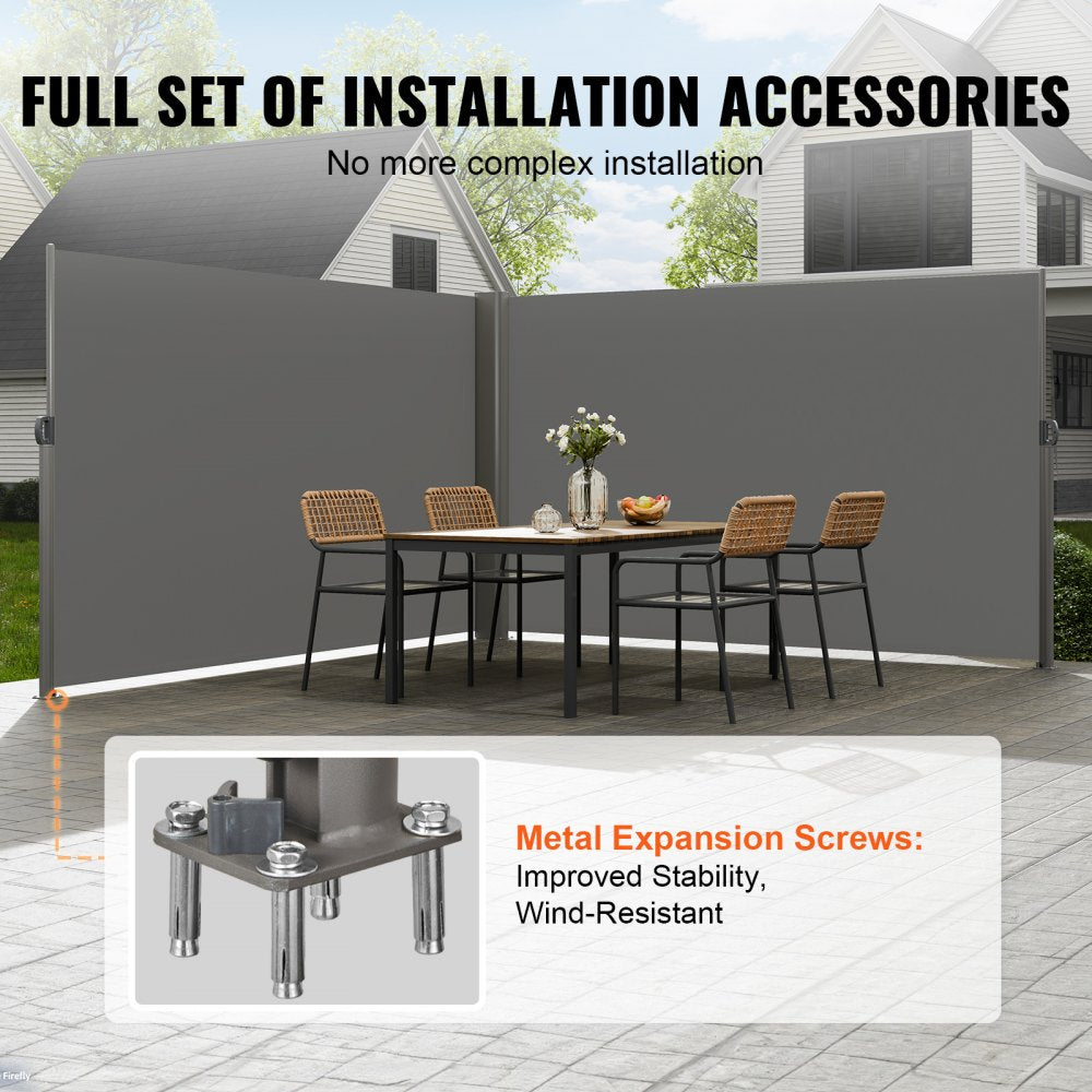 Retractable Side Awning, 63``x 236`` Full Aluminum Rust-Proof Patio Sunshine Screen, Outdoor Privacy Divider & Wind Screen, Works for Courtyard, Balcony, Roof Terraces and Pools, Gray