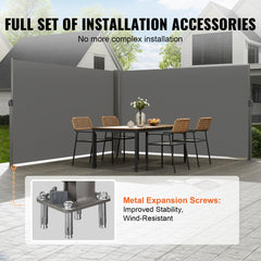 Retractable Side Awning, 63``x 236`` Full Aluminum Rust-Proof Patio Sunshine Screen, Outdoor Privacy Divider & Wind Screen, Works for Courtyard, Balcony, Roof Terraces and Pools, Gray