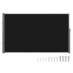 Retractable Side Awning 118" x 71", Retractable Patio Screen Waterproof, Retractable Room Divider Black for Privacy, Garden, Outdoor, Patio and Terrace