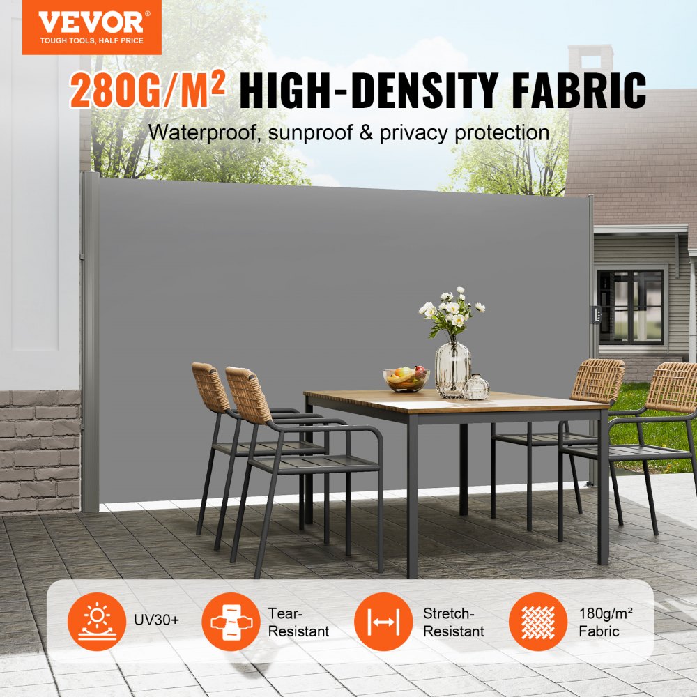Retractable Side Awning, 71``118`` Full Aluminum Rust-Proof Outdoor Privacy Screen, Folding Room Divider Fence & Wind Screen for Patio Sun Shade, Backyard, Balcony, Roof Terraces and Pools, Grey