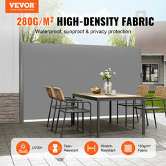 Retractable Side Awning, 71``118`` Full Aluminum Rust-Proof Outdoor Privacy Screen, Folding Room Divider Fence & Wind Screen for Patio Sun Shade, Backyard, Balcony, Roof Terraces and Pools, Grey