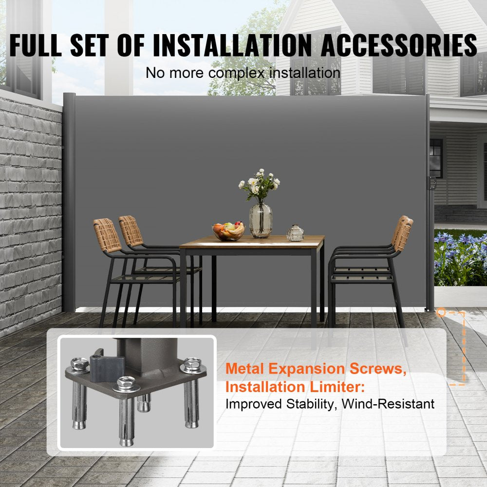 Retractable Side Awning, 71``118`` Full Aluminum Rust-Proof Outdoor Privacy Screen, Folding Room Divider Fence & Wind Screen for Patio Sun Shade, Backyard, Balcony, Roof Terraces and Pools, Grey