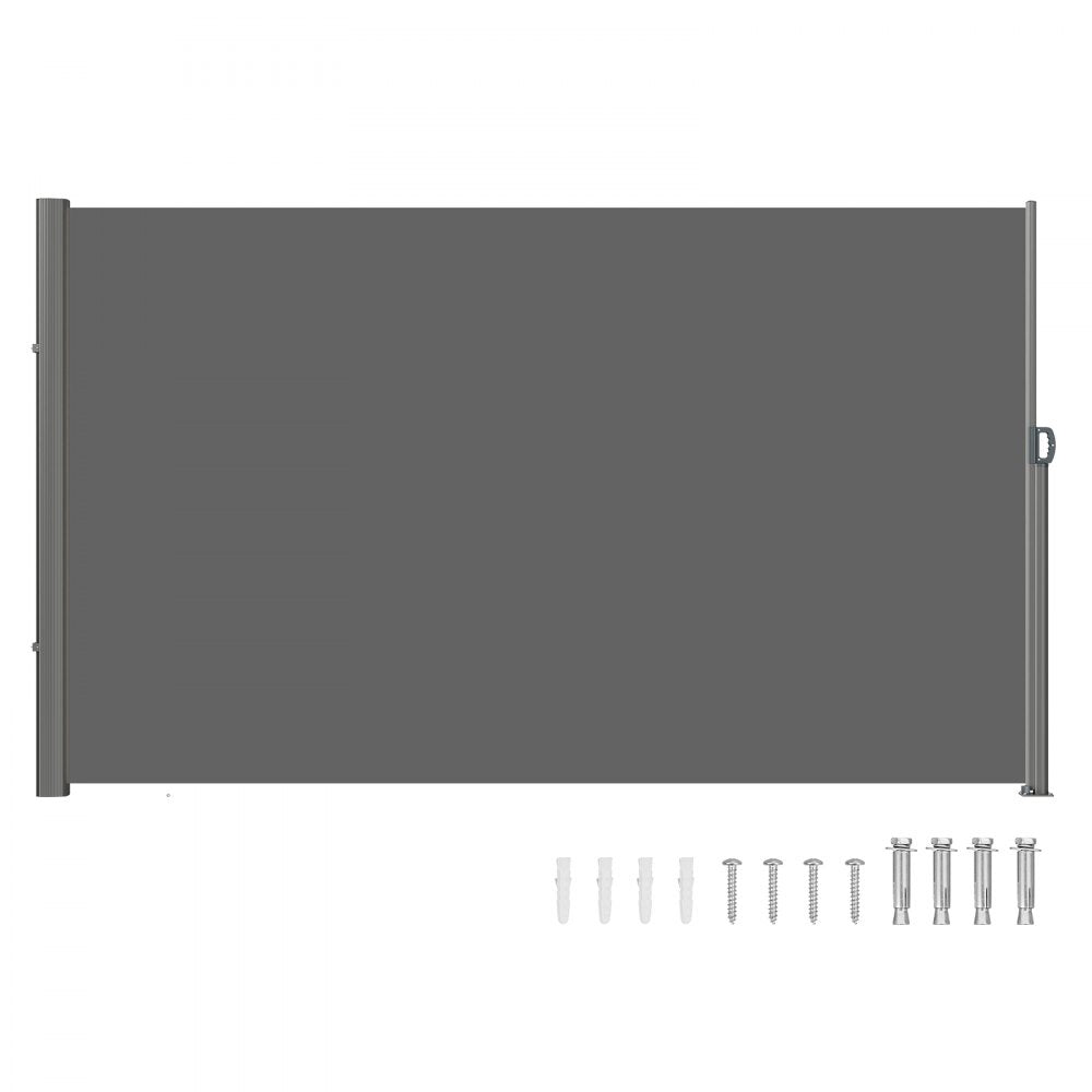 Retractable Side Awning, 71``118`` Full Aluminum Rust-Proof Outdoor Privacy Screen, Folding Room Divider Fence & Wind Screen for Patio Sun Shade, Backyard, Balcony, Roof Terraces and Pools, Grey