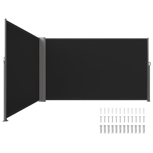 236" x 71"Black Retractable Awnig-Rugged Full Aluminum Rust-Proof Patio Sunshine Privacy Divider Wind Screen. Longer Service Life, Suitable for Courtyard, Roof Terraces and Pools