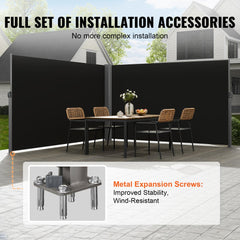 236" x 71"Black Retractable Awnig-Rugged Full Aluminum Rust-Proof Patio Sunshine Privacy Divider Wind Screen. Longer Service Life, Suitable for Courtyard, Roof Terraces and Pools