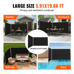 236" x 71"Black Retractable Awnig-Rugged Full Aluminum Rust-Proof Patio Sunshine Privacy Divider Wind Screen. Longer Service Life, Suitable for Courtyard, Roof Terraces and Pools