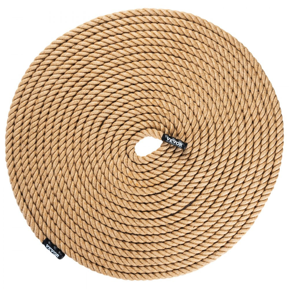 Heavy-duty 1"x100FT hemp climbing rope with rubber end caps and high tensile strength.
