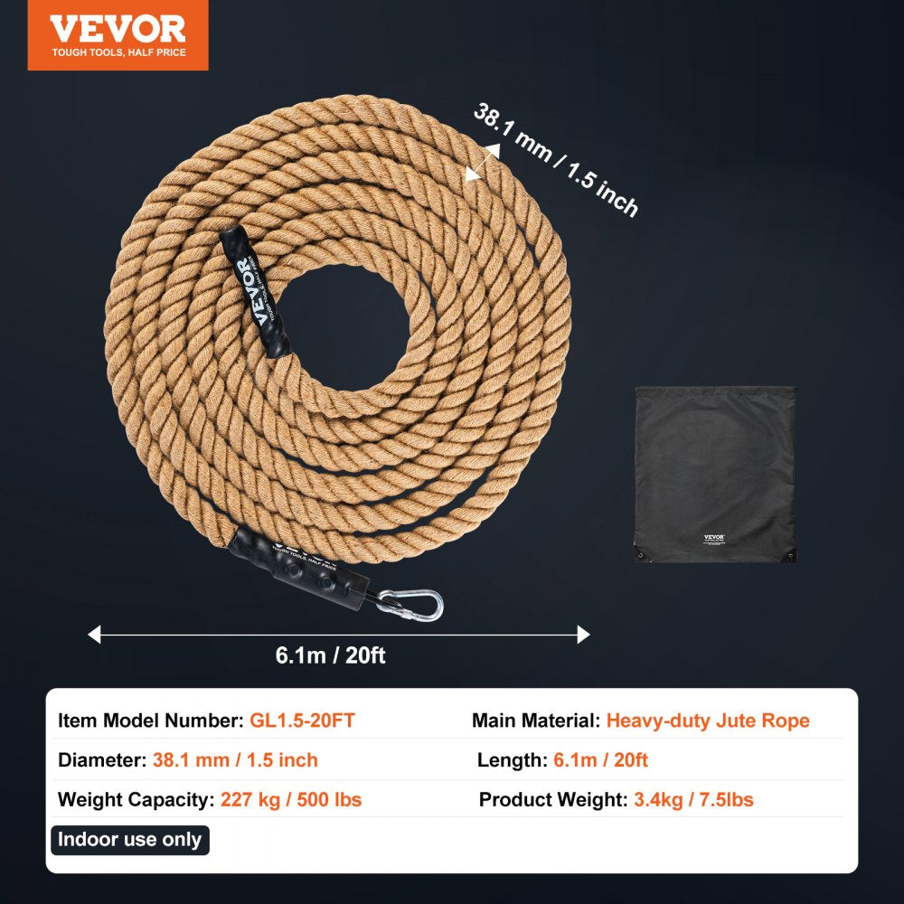 1.5"x20FT Gym Climbing Rope Fitness Strength Training Rope Home Exercise