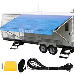 RV Awning 16` Camper Awning Fabric, Trailer Awning Canopy Patio Camping Car Awning, Durable 15oz Vinyl Roller Tube for RV, Van, SUV, Patio Awning Replacement Ocean Blue Fade