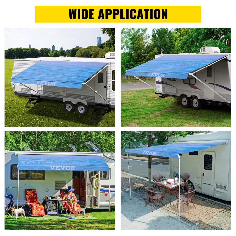 RV Awning 18` Camper Awning Fabric, Trailer Awning Canopy Patio Camping Car Awning, Durable 15oz Vinyl Roller Tube for RV, Van, SUV, Patio Awning Replacement Ocean Blue Fade